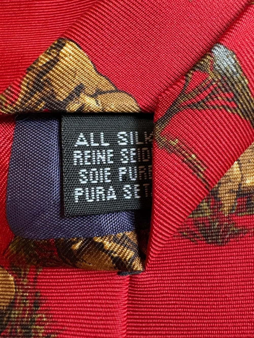 Vintage John Comfort London 100% Silk Red Rhinoceros Safari Novelty Tie